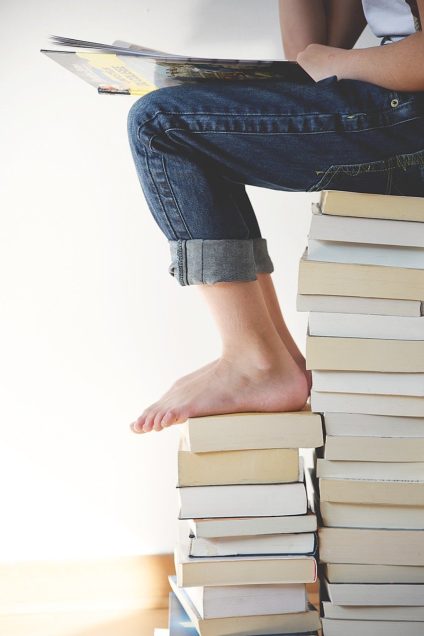 books, feet, legs